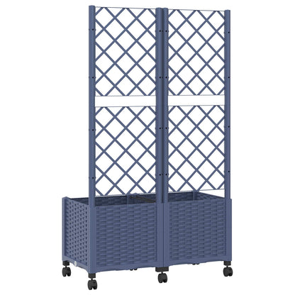 Tuinplantbak met schutting en wielen Blauw Grijs PP