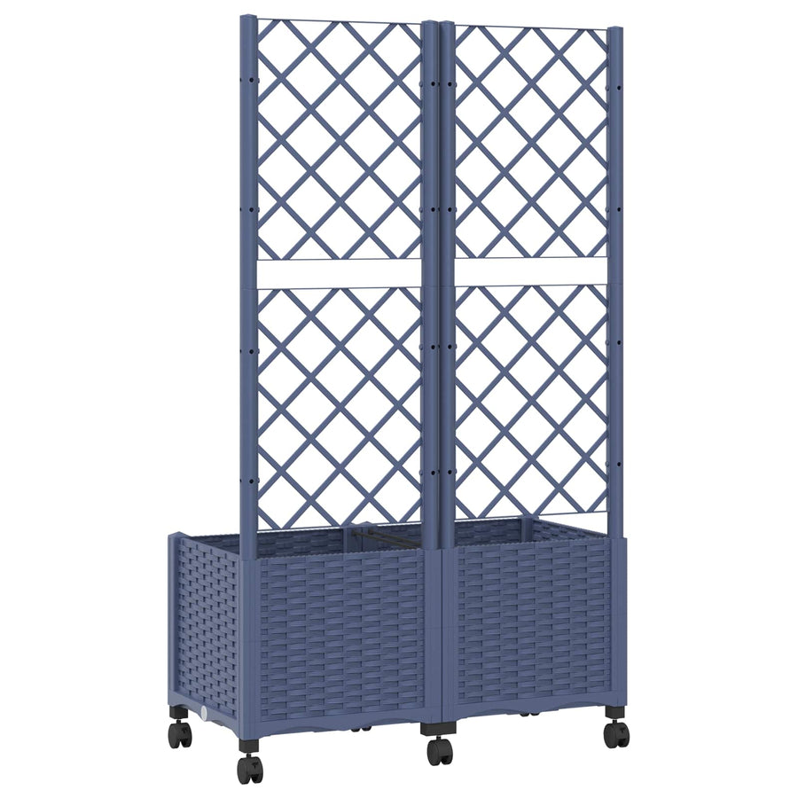 Tuinplantbak met schutting en wielen Blauw Grijs PP
