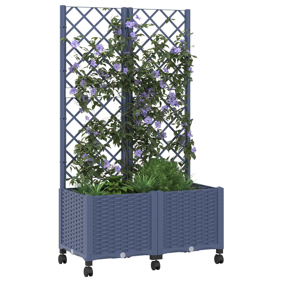 Tuinplantbak met schutting en wielen Blauw Grijs PP