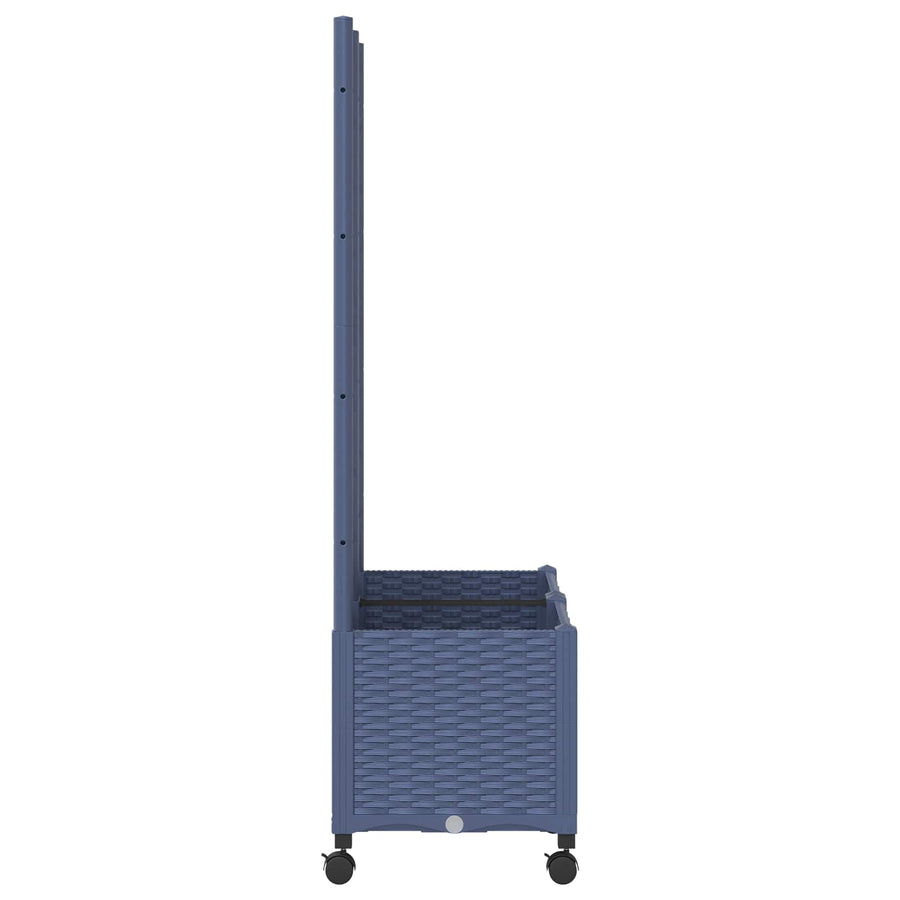 Tuinplantbak met schutting en wielen Blauw Grijs PP