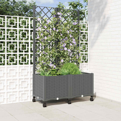 Tuinplantbak met schutting en wielen Lichtgrijs PP