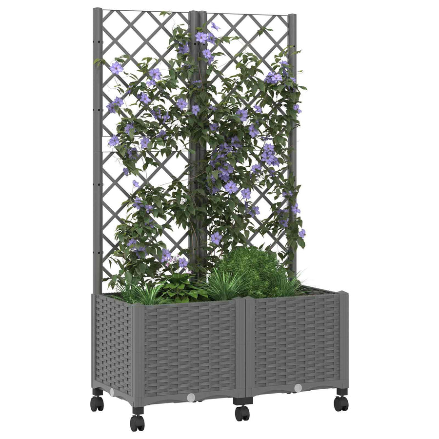 Tuinplantbak met schutting en wielen Lichtgrijs PP