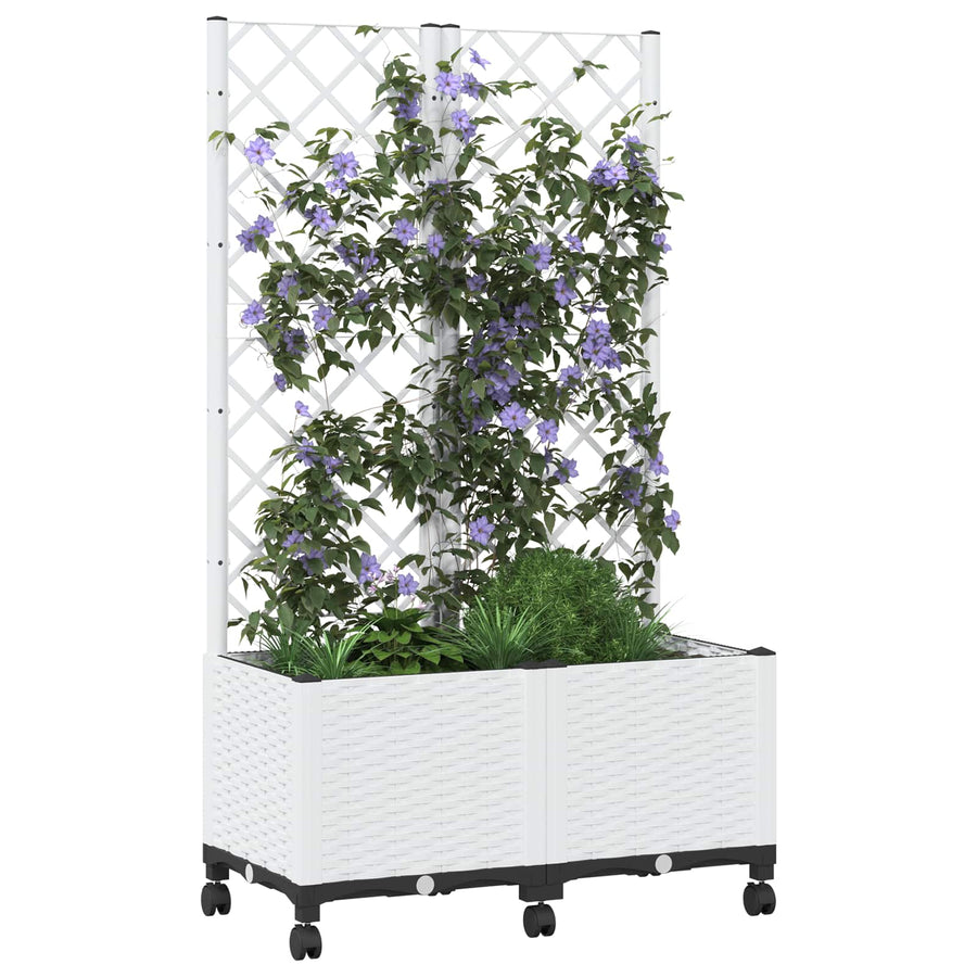 Tuinplantbak met schutting en wielen Wit 80 x 40 x 146 cm PP