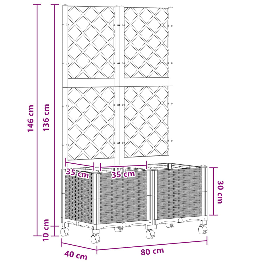 Tuinplantbak met schutting en wielen Wit 80 x 40 x 146 cm PP