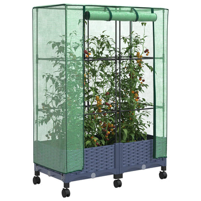 Tuinplantenbak met Kasbedekking en Wielen 2 st Blauw Grijs PP