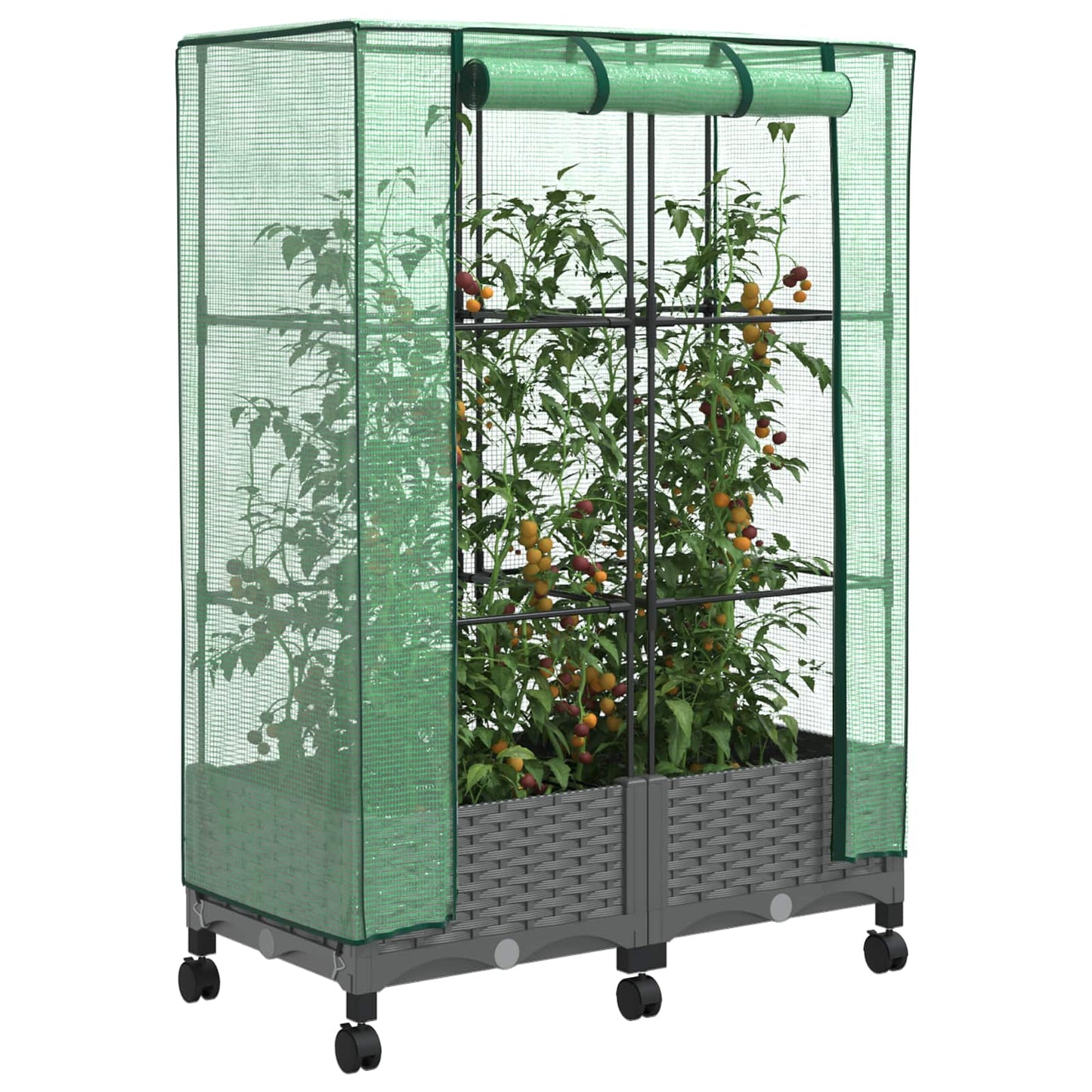 Tuinplantenbak met Kasbedekking en Wielen 2 st Lichtgrijs PP