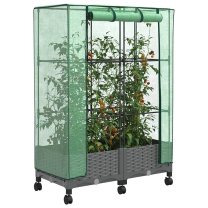Tuinplantenbak met Kasbedekking en Wielen 2 st Lichtgrijs PP
