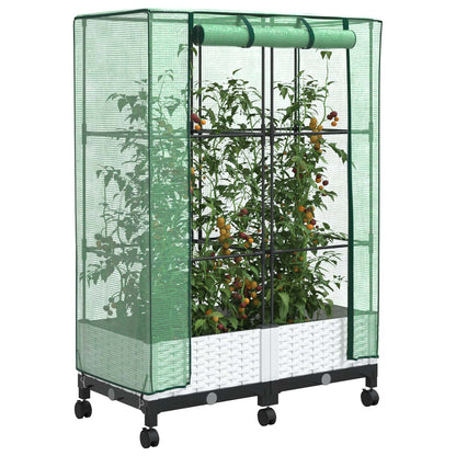 Tuinplantenbak met Kasbedekking en Wielen 2 st Wit PP