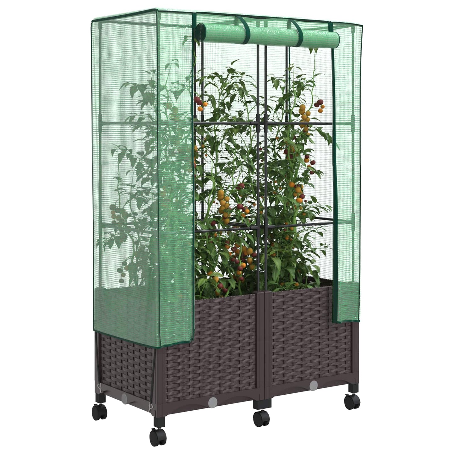Tuinplantenbak met Kasbedekking en Wielen 2 st Bruin PP