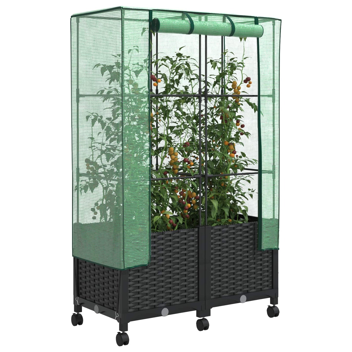 Tuinplantenbak met Kasbedekking en Wielen 2 st Zwart PP