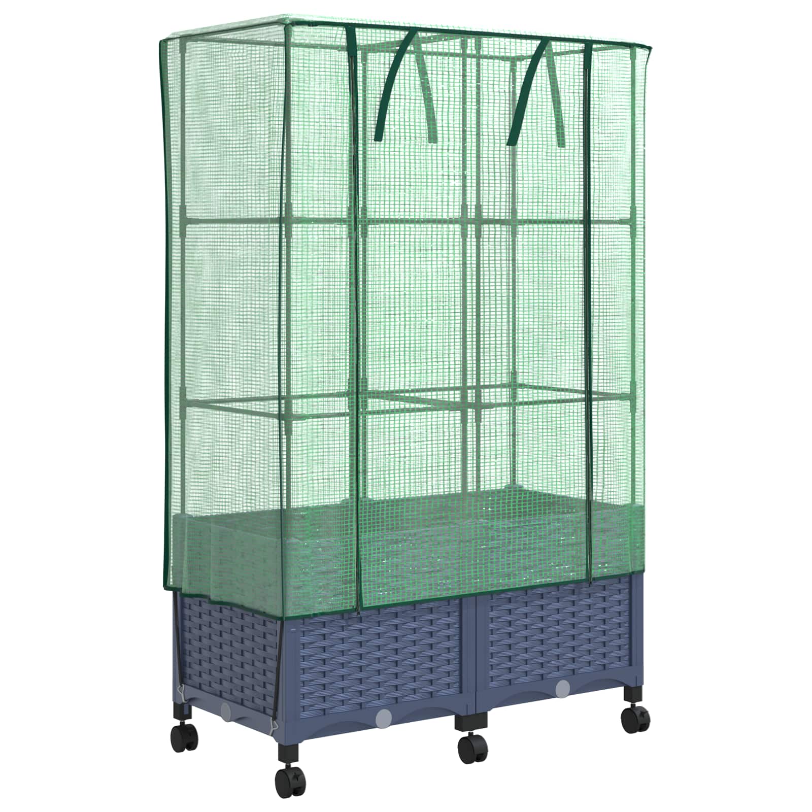 Tuinplantenbak met Kasbedekking en Wielen 2 st Blauw Grijs PP