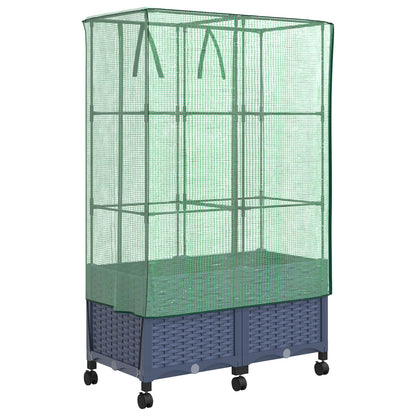 Tuinplantenbak met Kasbedekking en Wielen 2 st Blauw Grijs PP