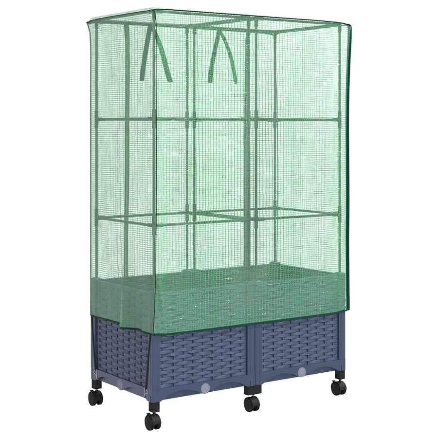 Tuinplantenbak met Kasbedekking en Wielen 2 st Blauw Grijs PP