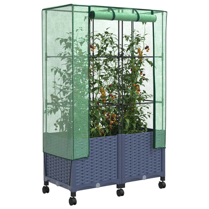 Tuinplantenbak met Kasbedekking en Wielen 2 st Blauw Grijs PP