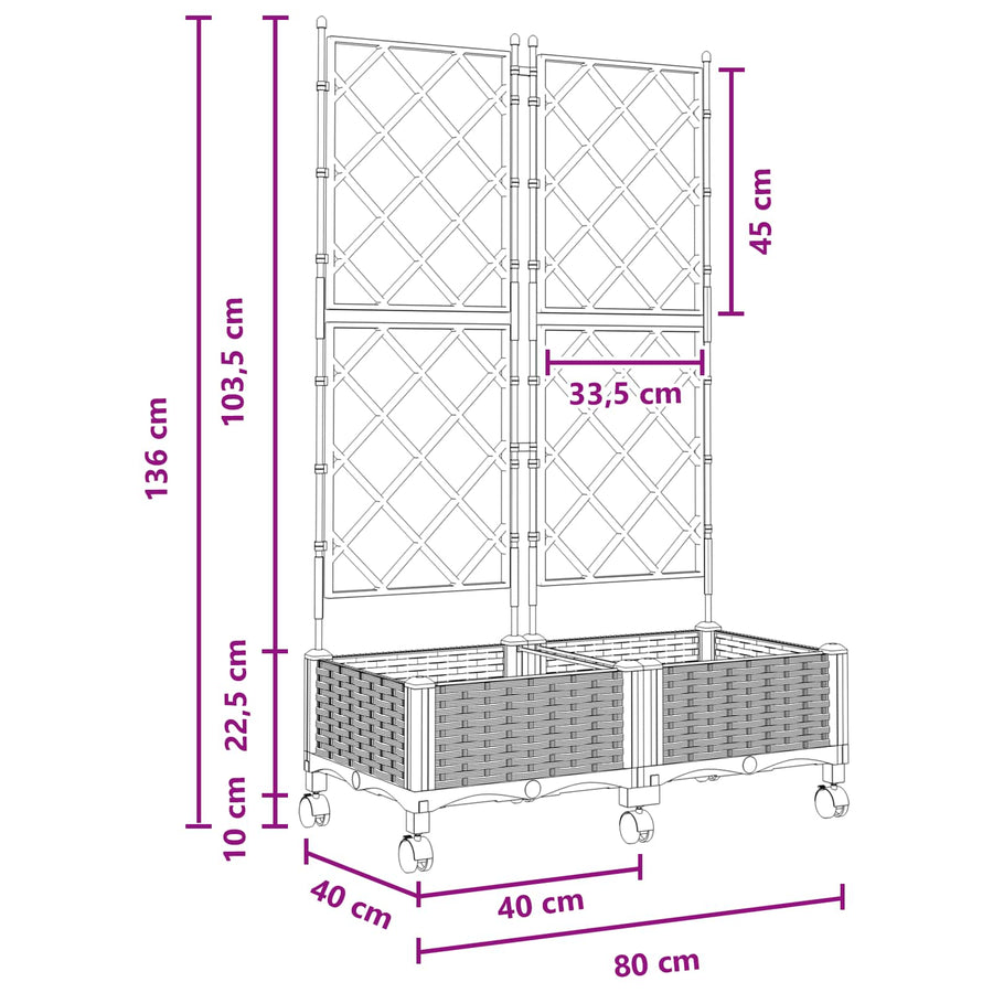 Tuinplantbak Met Schutting En Wielen 2 St Pp 80 x 40 x 125,5 cm