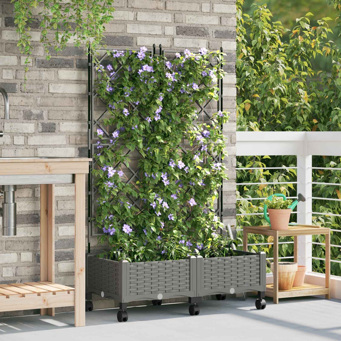 Tuinplantbak Met Schutting En Wielen 2 St Pp 80 x 40 x 125,5 cm