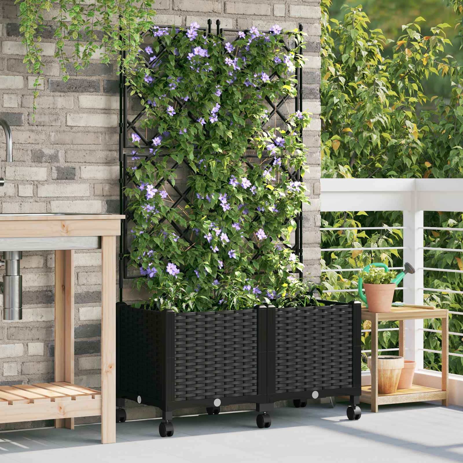 Tuinplantbak Met Schutting En Wielen 2 St Pp 80 x 40 x 143 cm