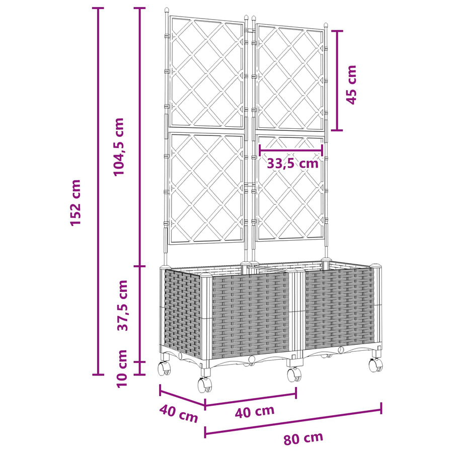Tuinplantbak Met Schutting En Wielen 2 St Pp 80 x 40 x 143 cm