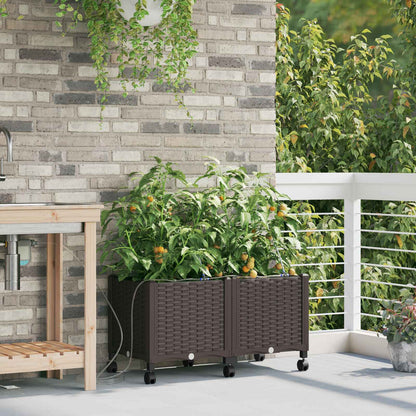 Tuin Pot met Irrigatie en Wielen 2 st Bruin 80 x 40 x 43,5 cm