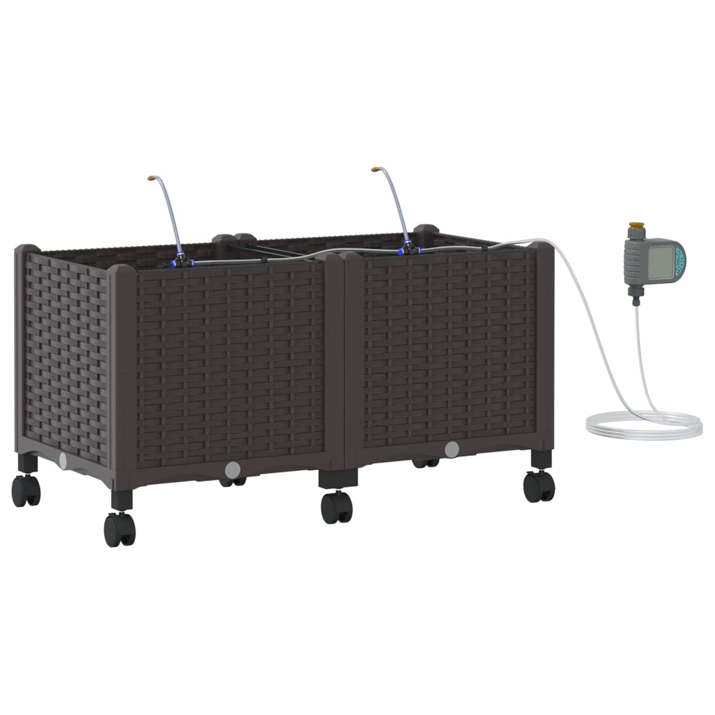 Tuin Pot met Irrigatie en Wielen 2 st Bruin 80 x 40 x 43,5 cm