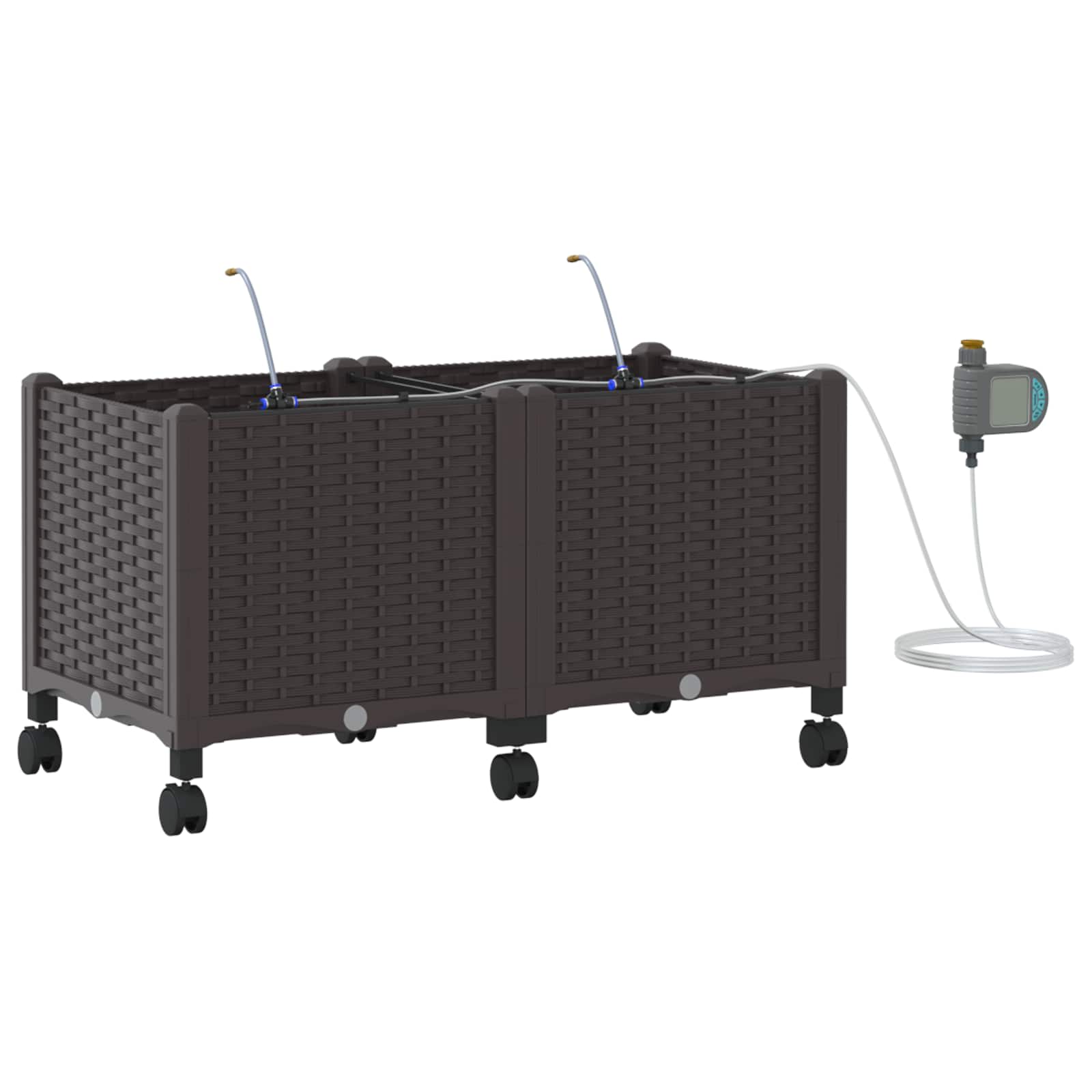 Tuin Pot met Irrigatie en Wielen 2 st Bruin 80 x 40 x 43,5 cm