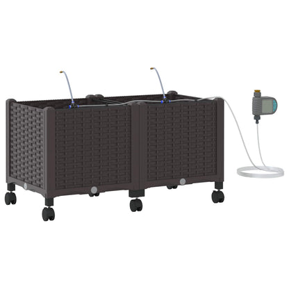 Tuin Pot met Irrigatie en Wielen 2 st Bruin 80 x 40 x 43,5 cm