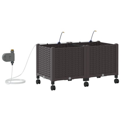Tuin Pot met Irrigatie en Wielen 2 st Bruin 80 x 40 x 43,5 cm