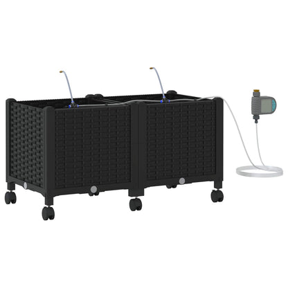 Tuin Pot met Irrigatie en Wielen 2 st Zwart 80 x 40 x 43,5 cm