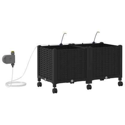 Tuin Pot met Irrigatie en Wielen 2 st Zwart 80 x 40 x 43,5 cm