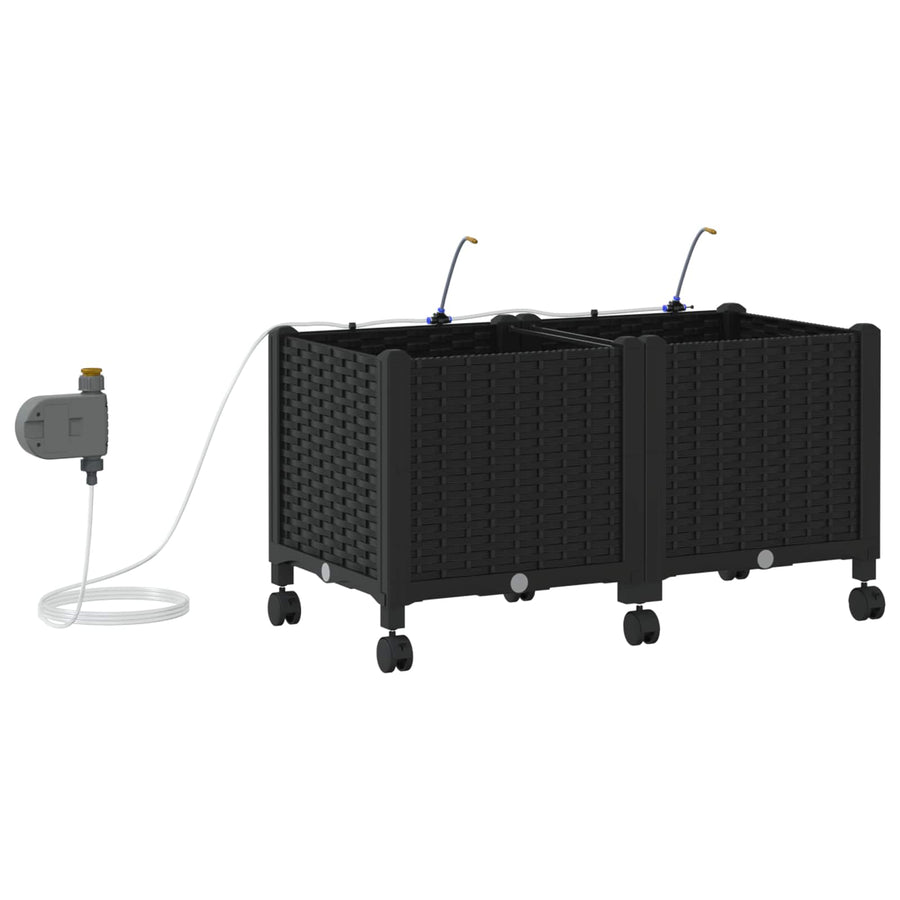 Tuin Pot met Irrigatie en Wielen 2 st Zwart 80 x 40 x 43,5 cm
