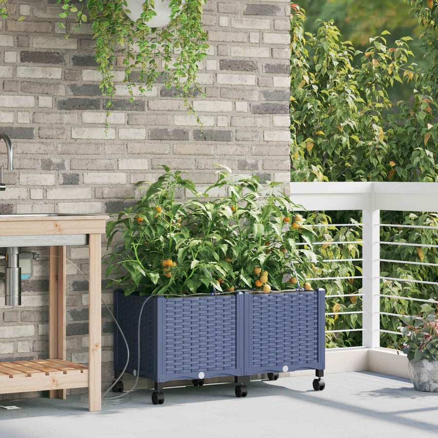 Tuin Pot met Irrigatie en Wielen 2 st Grijs 80 x 40 x 43,5 cm