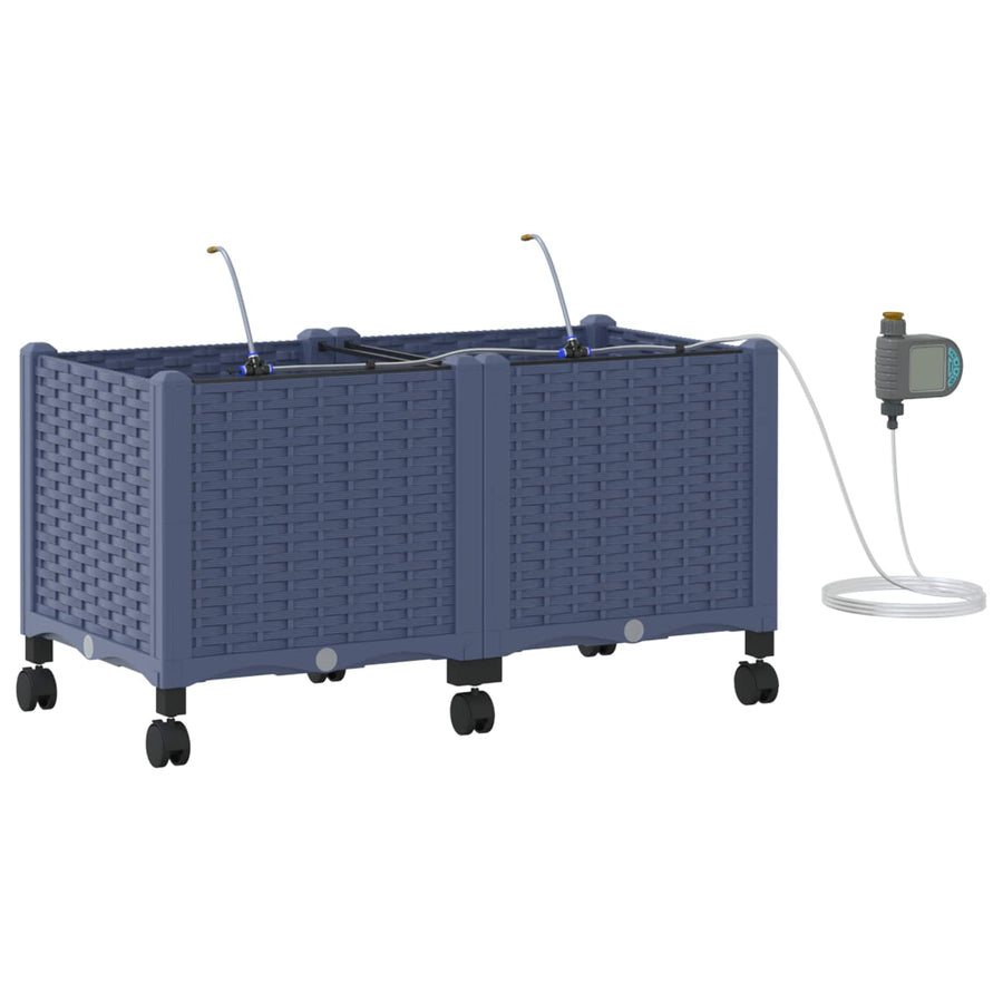 Tuin Pot met Irrigatie en Wielen 2 st Grijs 80 x 40 x 43,5 cm