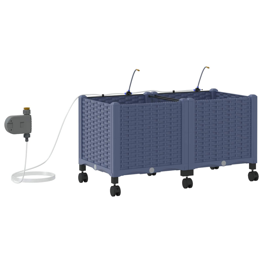 Tuin Pot met Irrigatie en Wielen 2 st Grijs 80 x 40 x 43,5 cm