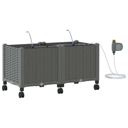 Tuin Pot met Irrigatie en Wielen 2 st Lichtgrijs PP