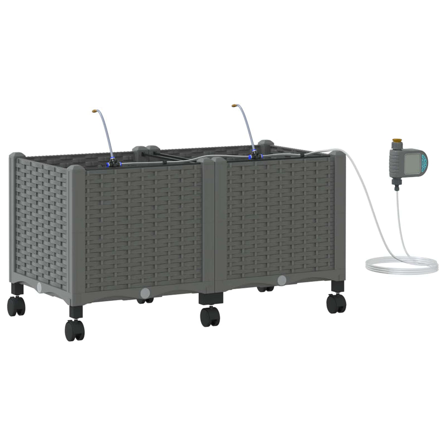 Tuin Pot met Irrigatie en Wielen 2 st Lichtgrijs PP