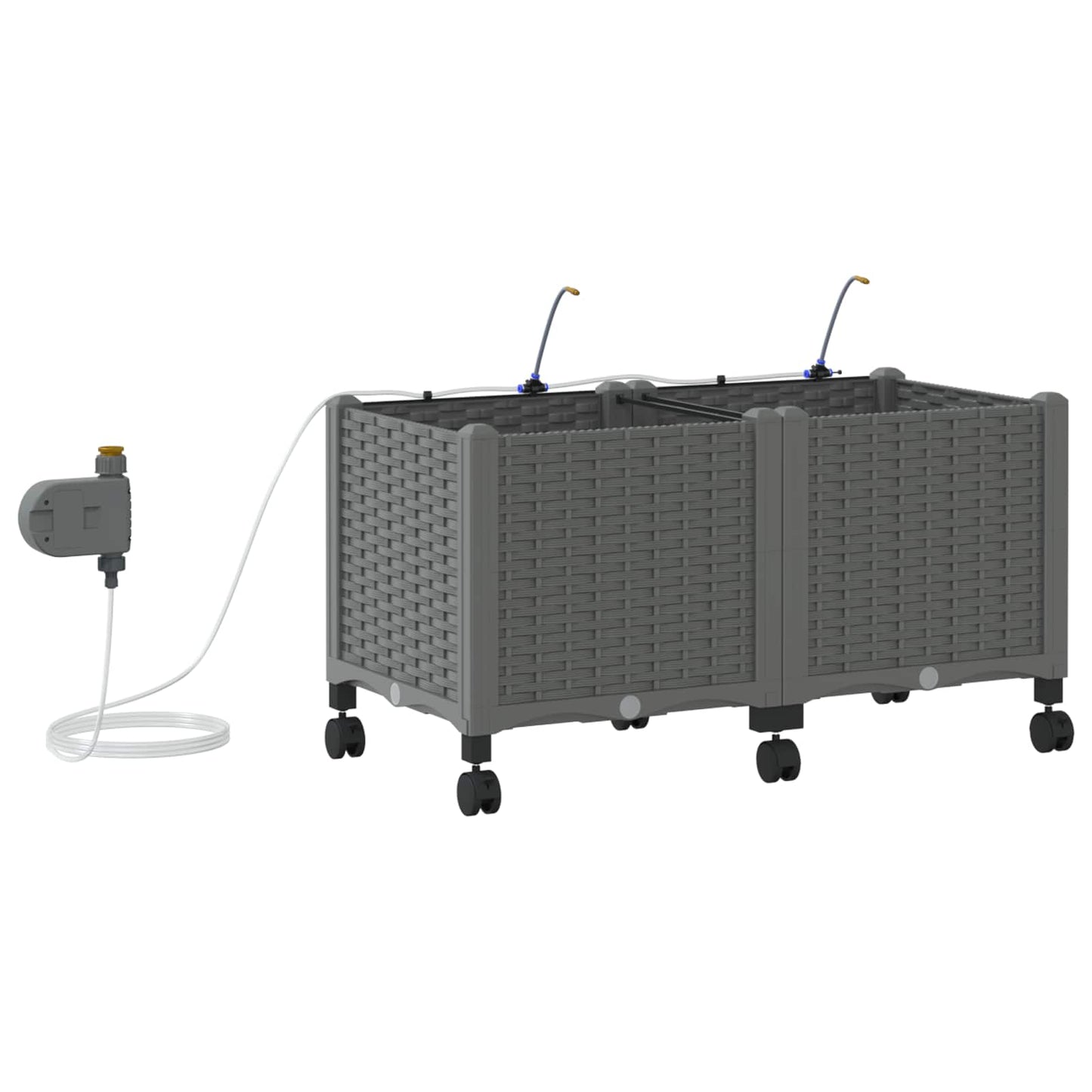 Tuin Pot met Irrigatie en Wielen 2 st Lichtgrijs PP
