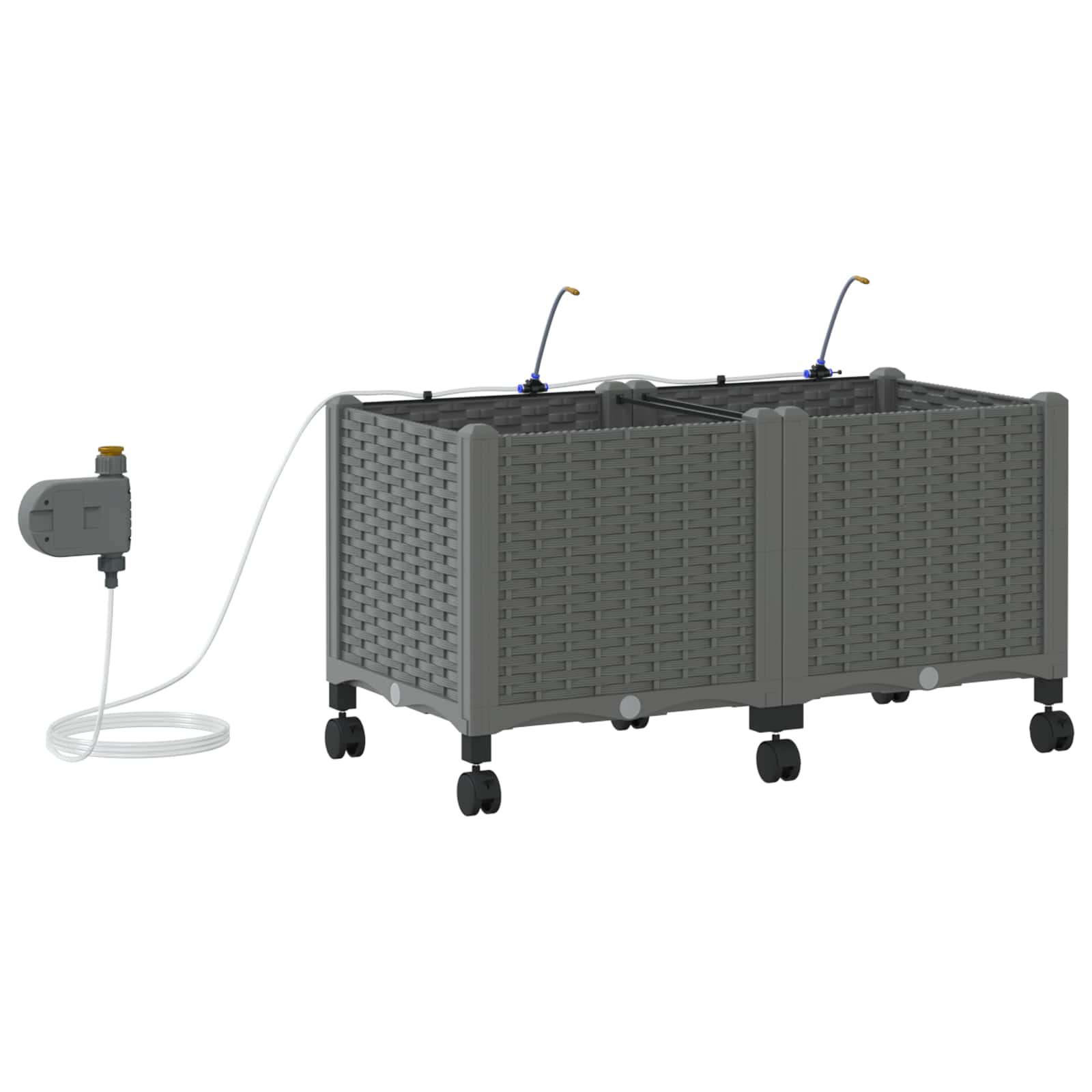 Tuin Pot met Irrigatie en Wielen 2 st Lichtgrijs PP