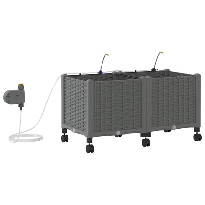 Tuin Pot met Irrigatie en Wielen 2 st Lichtgrijs PP