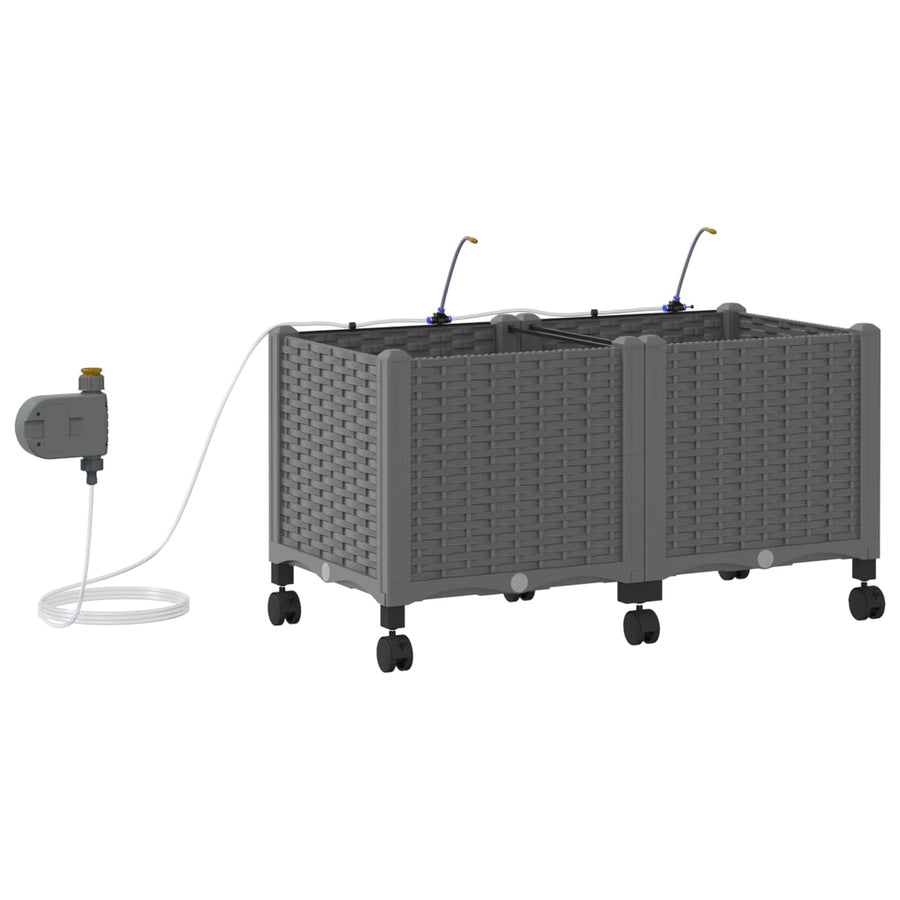 Tuin Pot met Irrigatie en Wielen 2 st Lichtgrijs PP