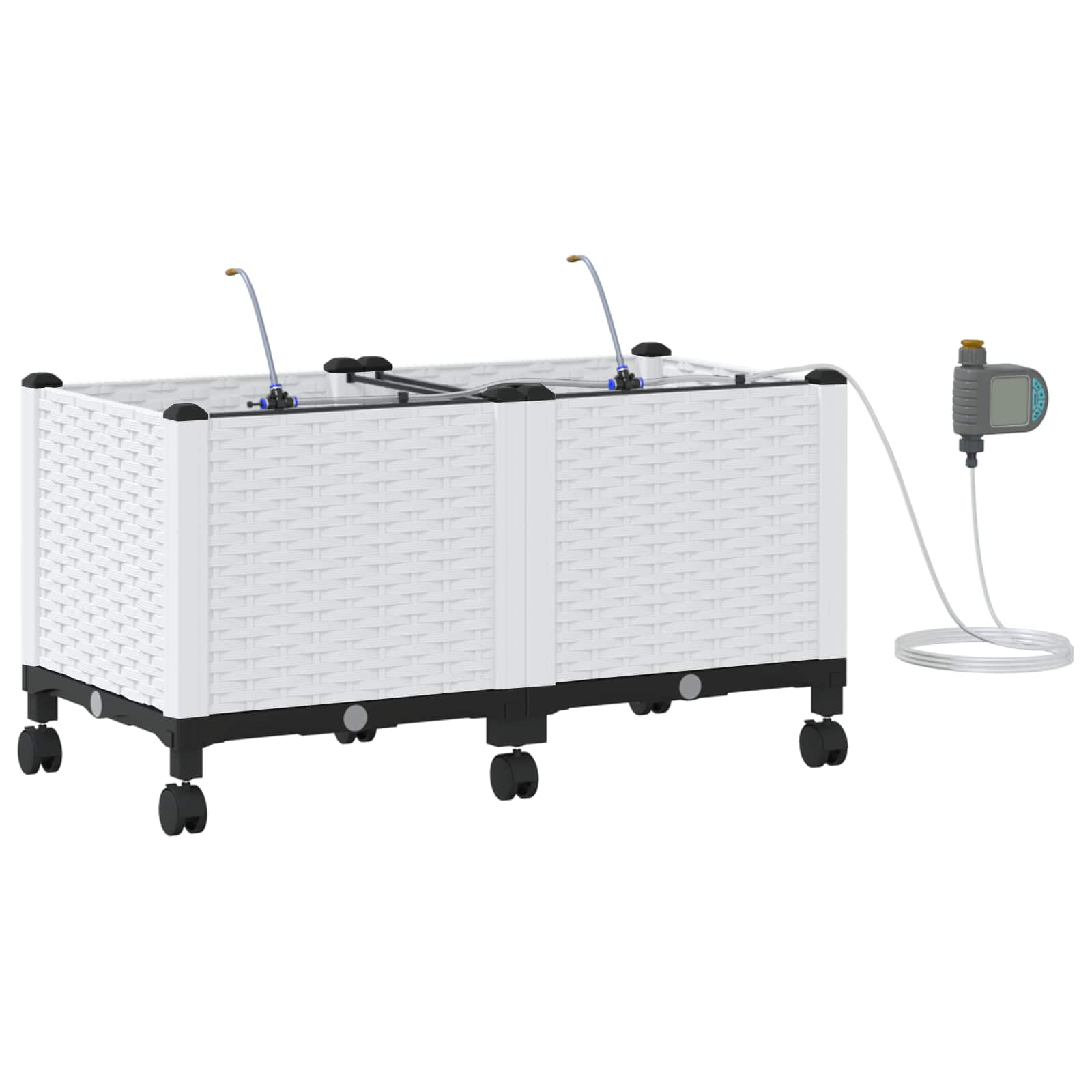 Tuin Pot met Irrigatie en Wielen 2 st Wit 80 x 40 x 43,5 cm PP