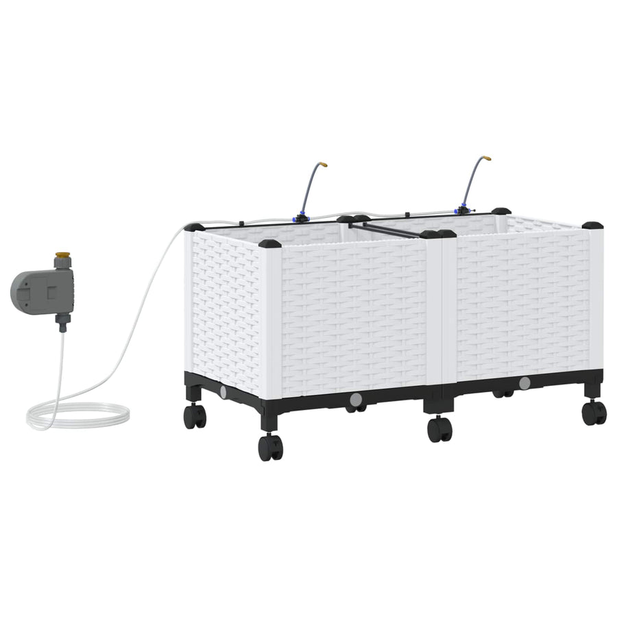Tuin Pot met Irrigatie en Wielen 2 st Wit 80 x 40 x 43,5 cm PP