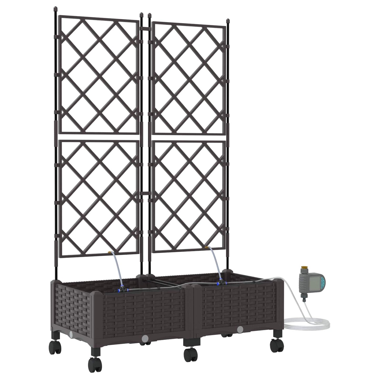 Tuin Pot met Irrigatie en Wielen 2 st Bruin 80 x 40 x 132 cm PP