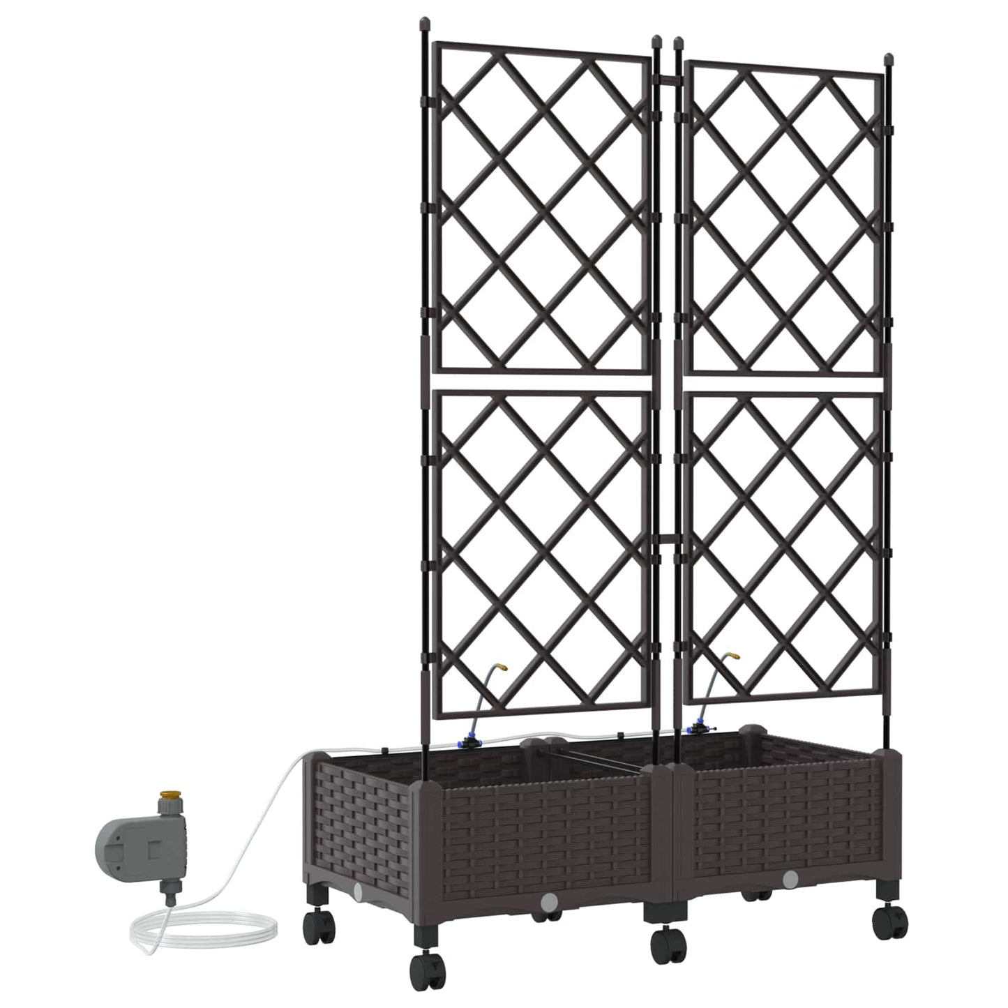 Tuin Pot met Irrigatie en Wielen 2 st Bruin 80 x 40 x 132 cm PP