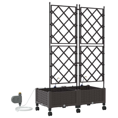 Tuin Pot met Irrigatie en Wielen 2 st Bruin 80 x 40 x 132 cm PP