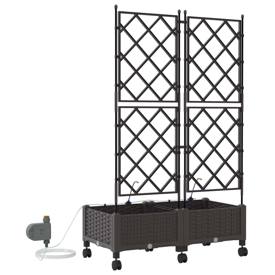 Tuin Pot met Irrigatie en Wielen 2 st Bruin 80 x 40 x 132 cm PP