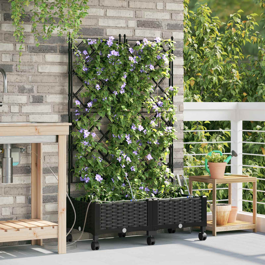 Tuin Pot met Irrigatie en Wielen 2 st Zwart 80 x 40 x 132 cm PP