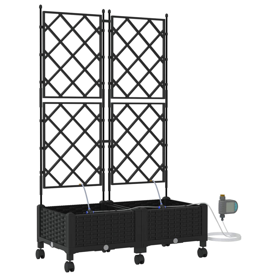 Tuin Pot met Irrigatie en Wielen 2 st Zwart 80 x 40 x 132 cm PP