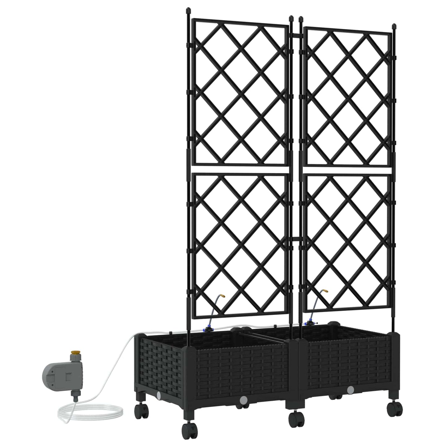 Tuin Pot met Irrigatie en Wielen 2 st Zwart 80 x 40 x 132 cm PP
