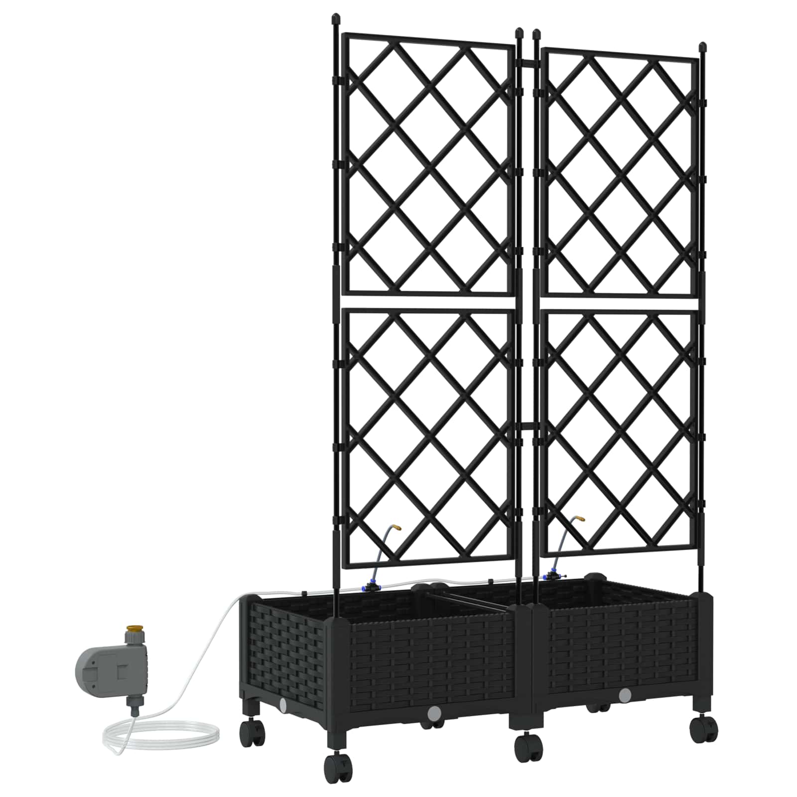 Tuin Pot met Irrigatie en Wielen 2 st Zwart 80 x 40 x 132 cm PP