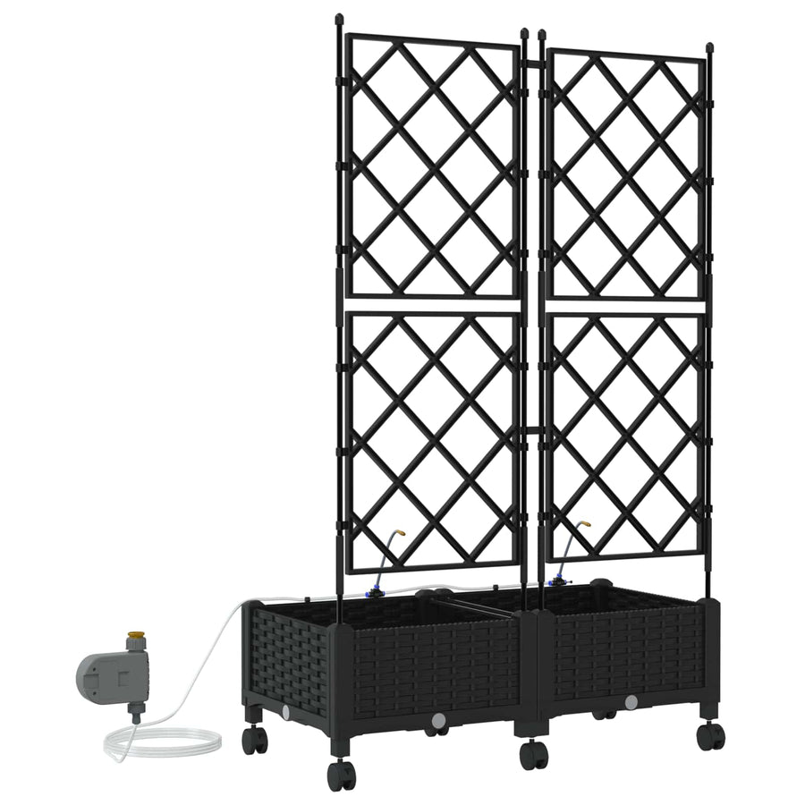 Tuin Pot met Irrigatie en Wielen 2 st Zwart 80 x 40 x 132 cm PP